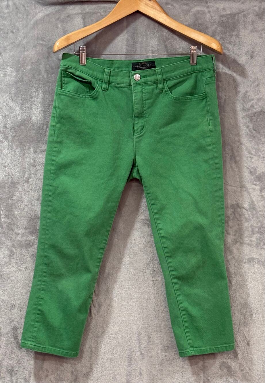 Lauren Ralph Lauren Green Denim Capris Classic Straight Cropped Petite 12P Jeans